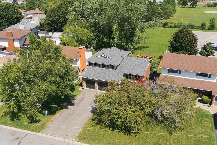 Aerial view of the front of the home and Kensington Crescent — 36 Kensington Crescent, Belleville