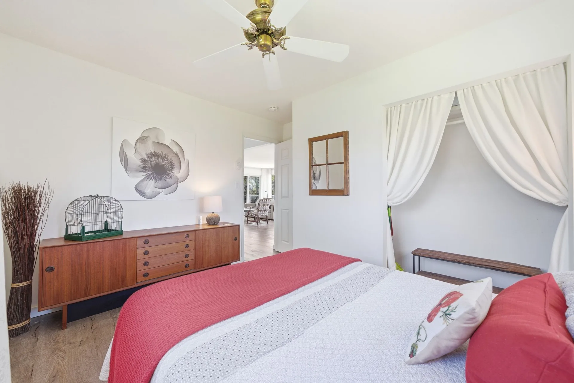 Interior of 86 Colliers Road cottage showing open layout, South Bay, Prince Edward County