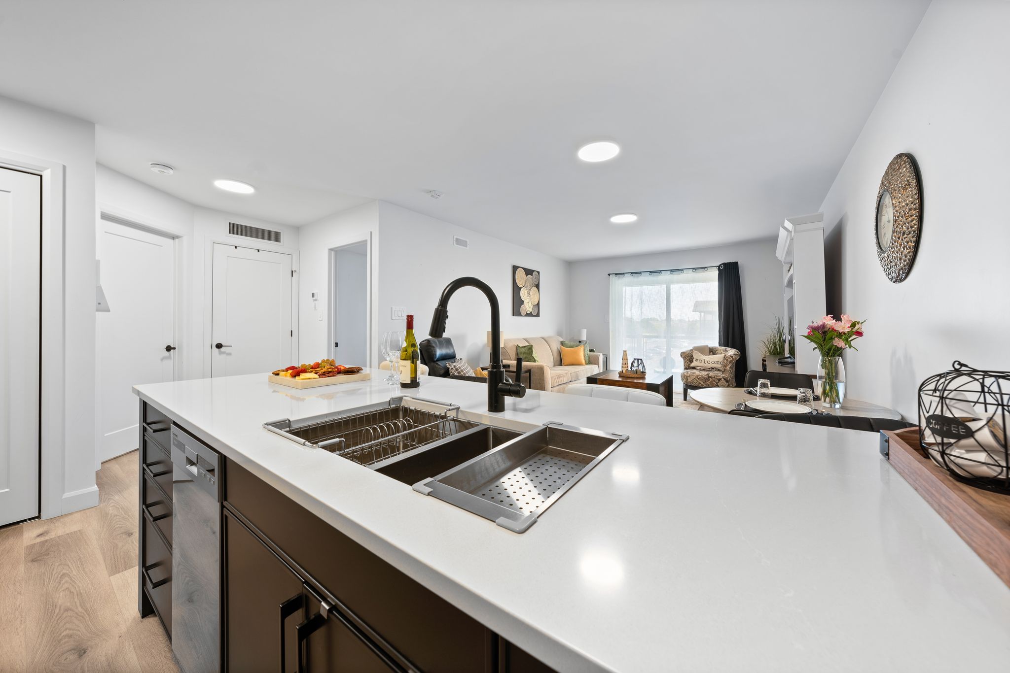 Modern open-concept kitchen and living space in a right-sized home