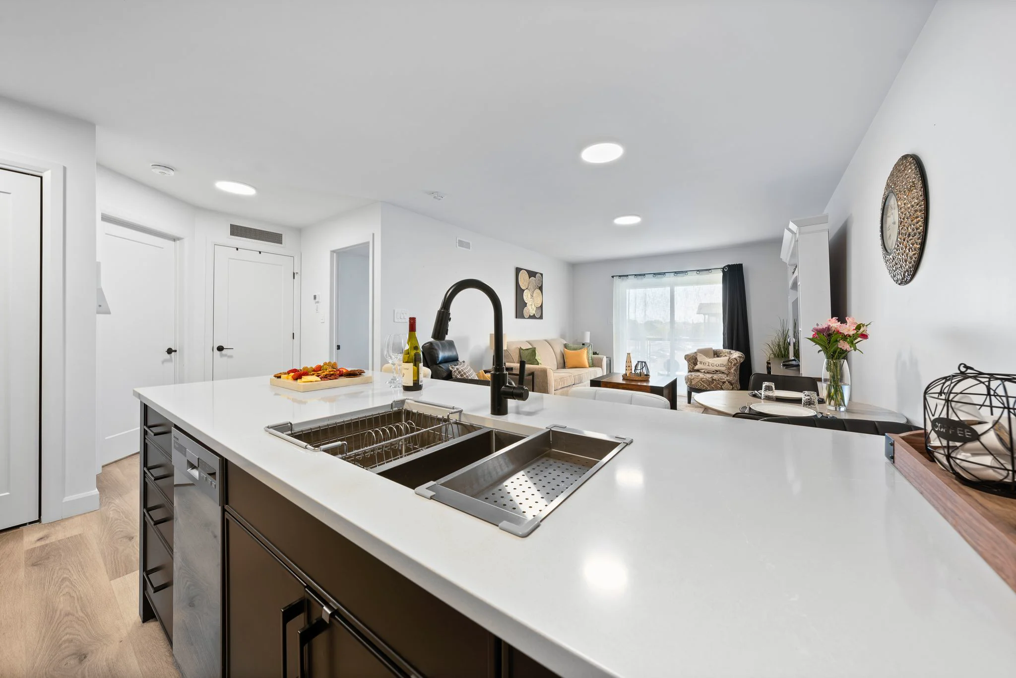 Modern open-concept kitchen and living space in a right-sized home
