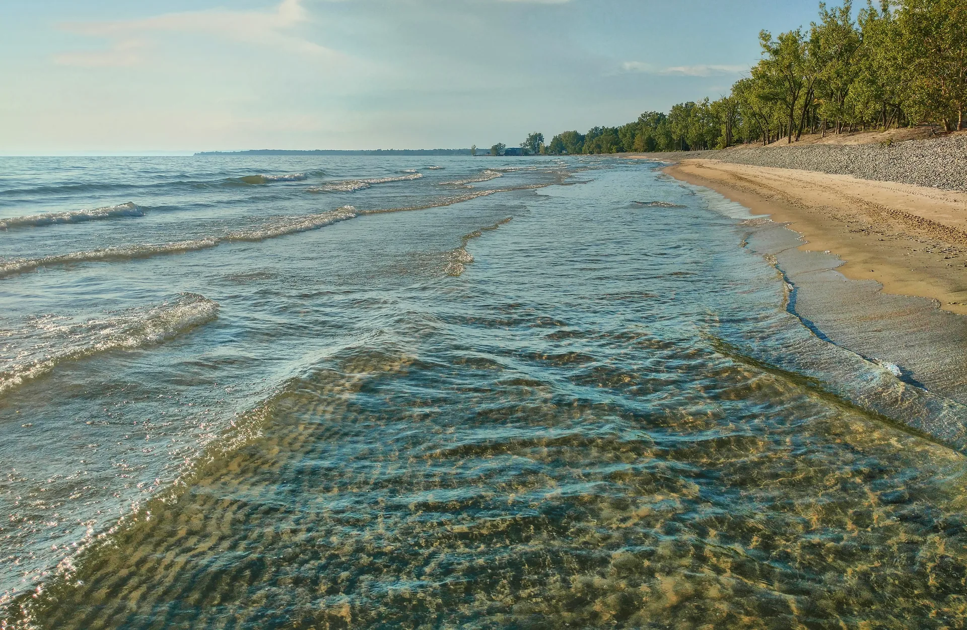 Hidden beach on the waterfront in Wellington, Prince Edward County, Ontario